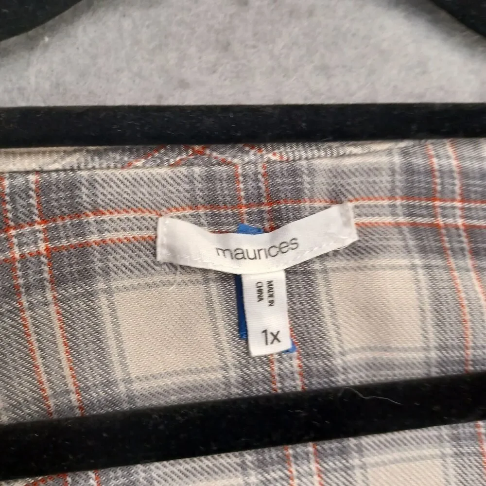 Maurices Ombre Plaid Cardigan Women's Size 1X Gray Blue Soft Lightweight Topper